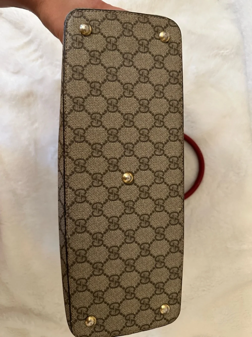 Gucci GG Supreme Canvas Tote Bag Pink and Red color way - Picture 5 of 12